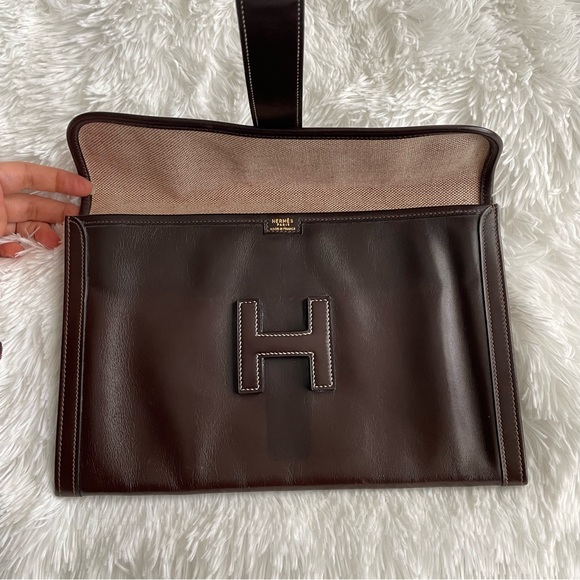 Auth Vtg Hermes Box Jige 29 Clutch Handbag Purse Minimalist Luxury Classic Gift - Picture 12 of 15